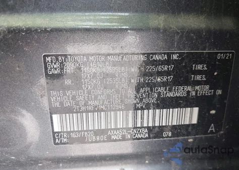 2021 Toyota Rav4 Le from USA, damaged, VIN 2T3H1RFV1MC112946